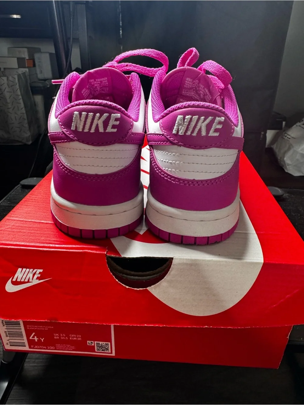 Nike Kids Dunk Low Sneakers in Hot Pink and White